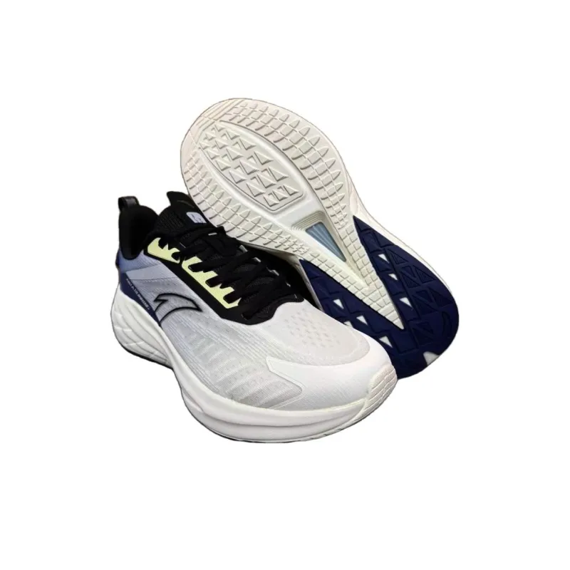 Anta Cushioning Slip Resistant Breathable Lightweight Rebound Low Top Running Shoes Men's White Black Blue-2