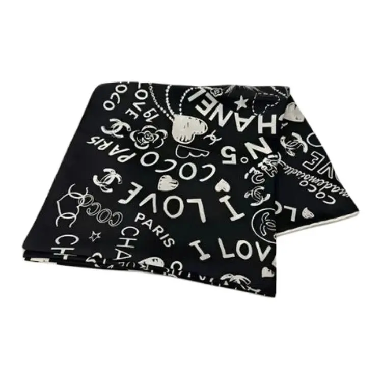 CHANEL Silk Scarves Women's Black-0