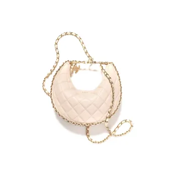 CHANEL Lambskin Hobo Bag, Crossbody Bag, Shoulder Bag Trumpets Women's Beige