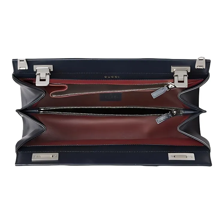 GUCCI Zumi Leather Handbag Trumpets Women's Dark Blue/Red/Beige-2