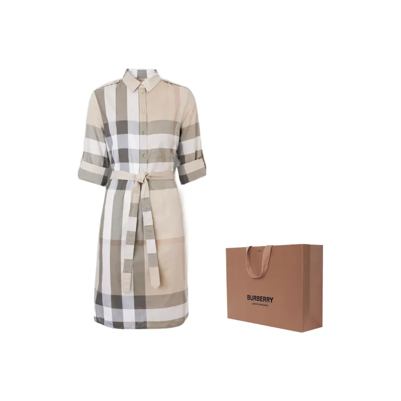 Burberry FW22 Long Sleeved Dress Women's Light Stone-6