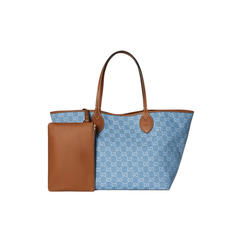 GUCCI Totissima GG Denim Tote Bag, Shopping Bag, Shoulder Bag Tubas Women's Blue-4