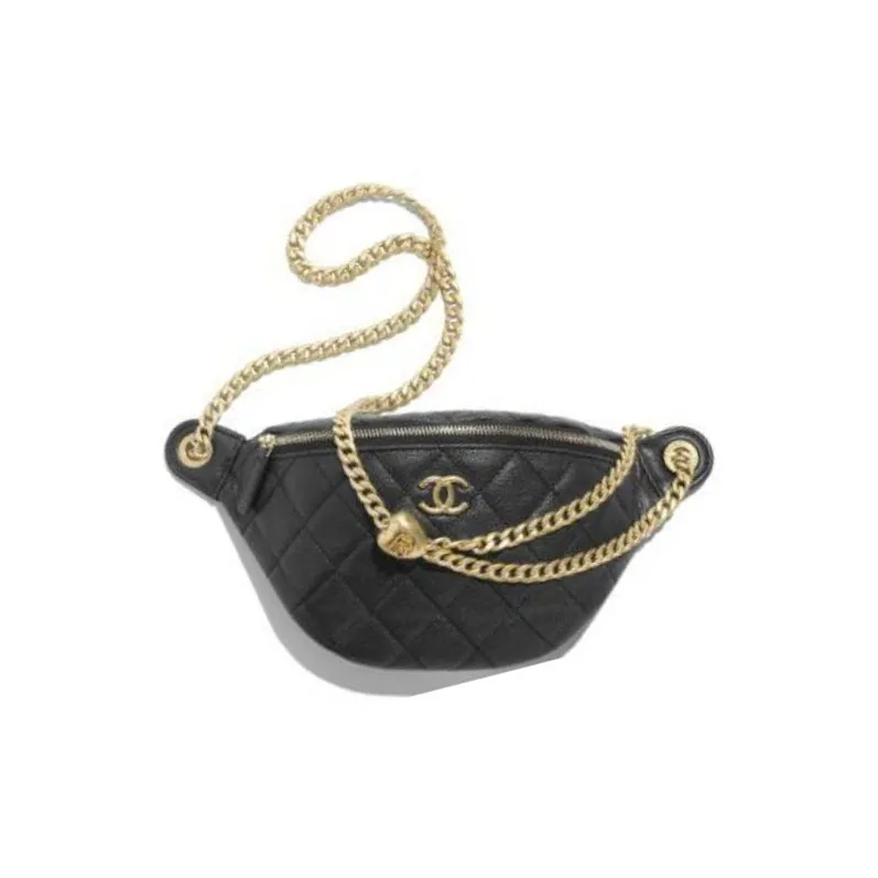 CHANEL Grained Pebbled Cowhide Fanny Pack Women's Black-0