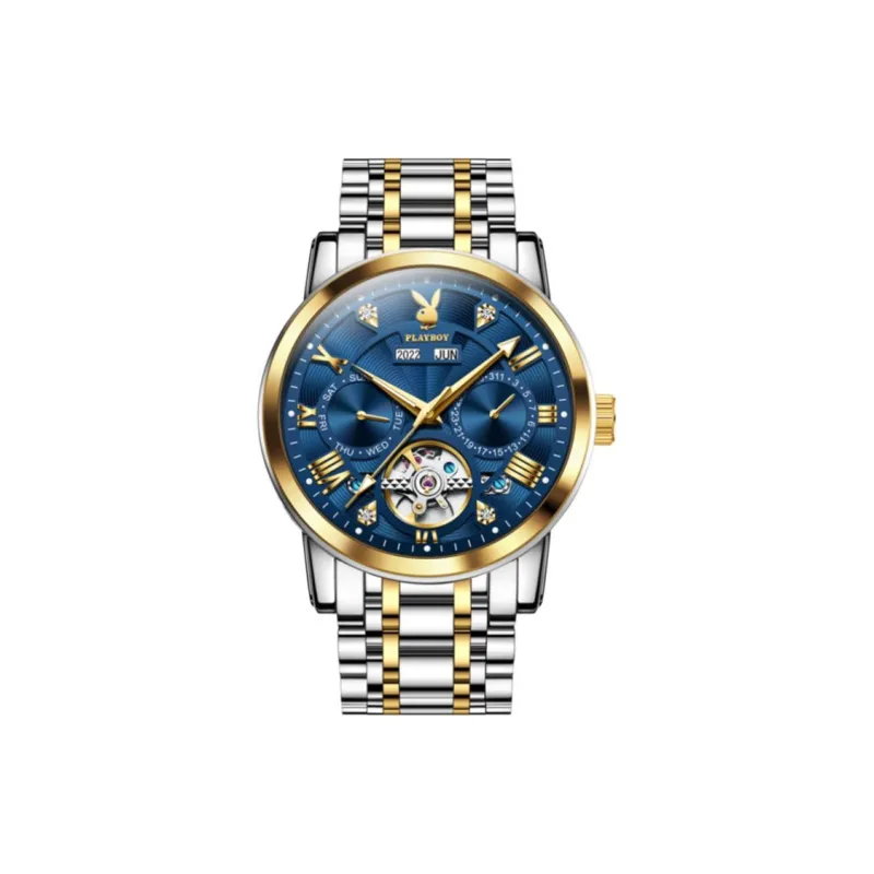 Playboy Mechanical Movement Stainless Steel Watchband Watch Men's Watches Black Dial-10