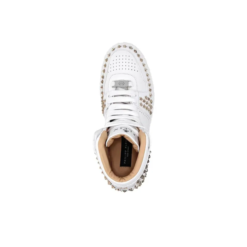 PHILIPP PLEIN High Top Skateboard Shoes Unisex White Gold-3