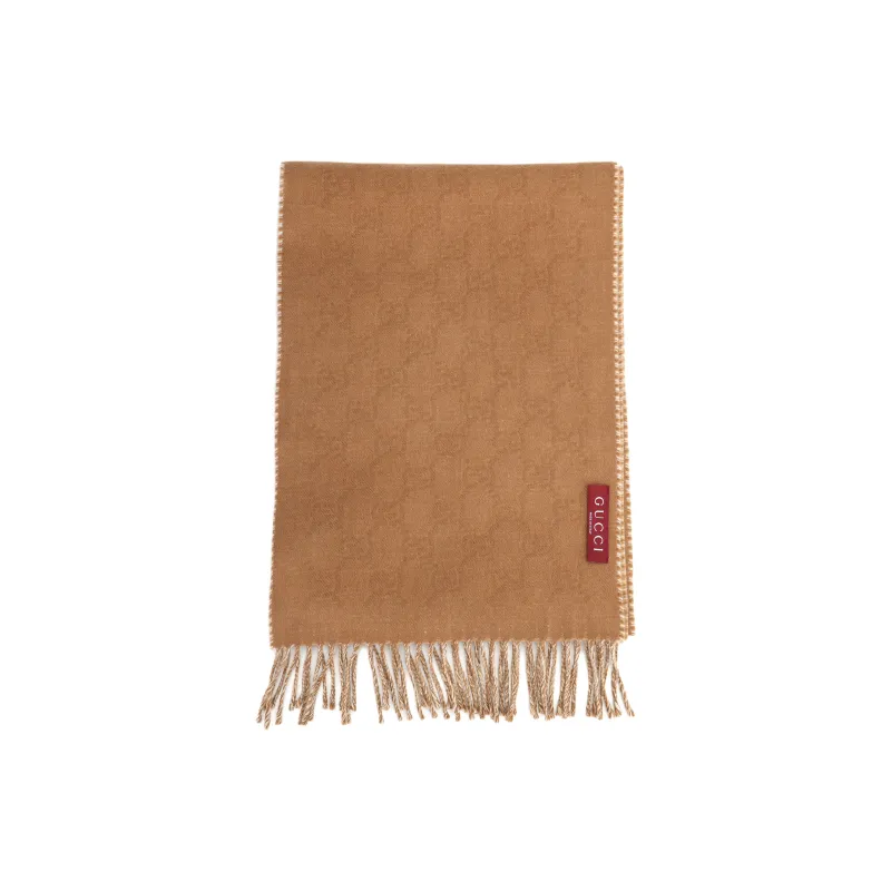 GUCCI Wool Knit Scarves Unisex Beige-1