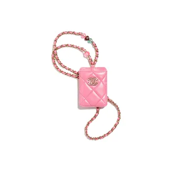 CHANEL Satin Lambskin Card Holder Women's Pink
