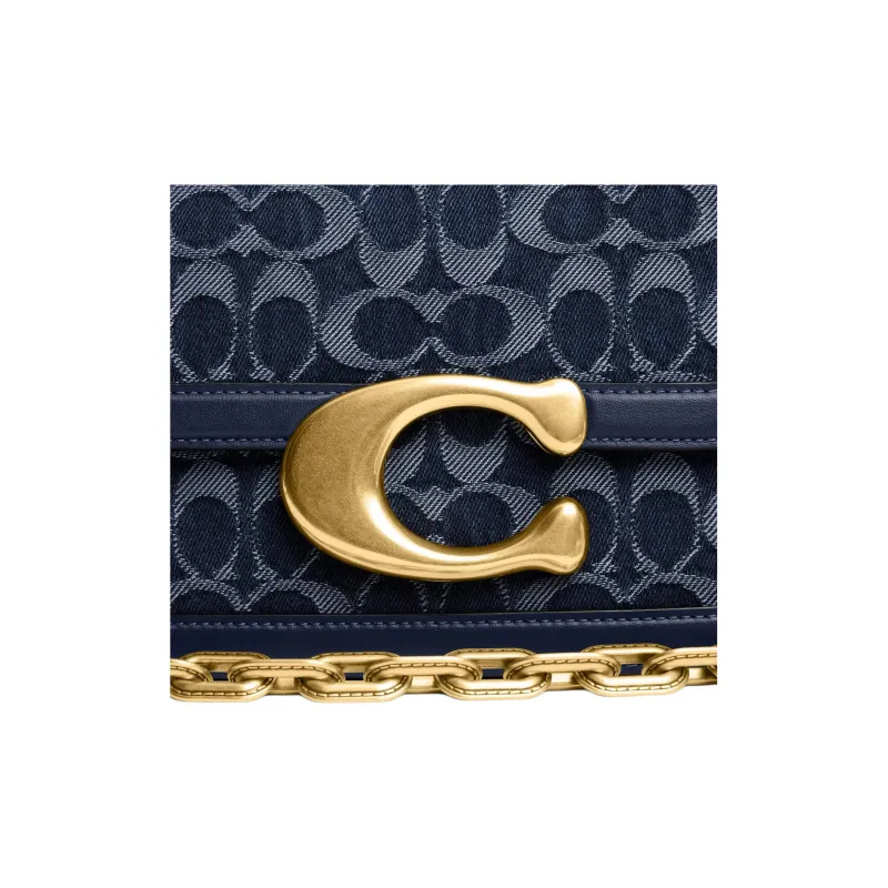 COACH IDOLSignature Denim Fabric Crossbody Bag, Shoulder Bag Trumpets Women's Blue-4