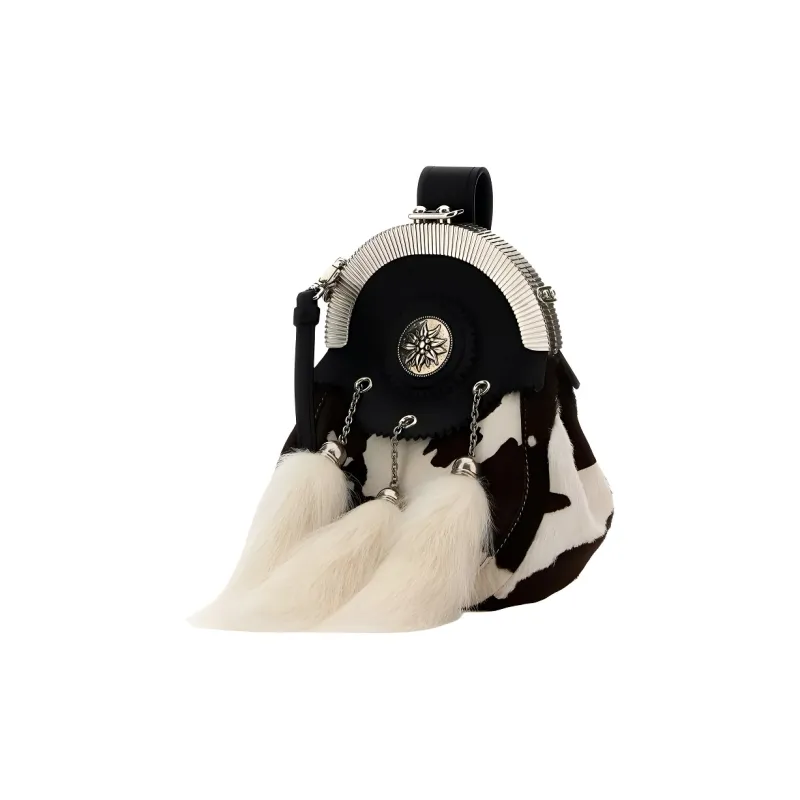 PRADA Calf Hair Clutch Women's Black & Beige-1