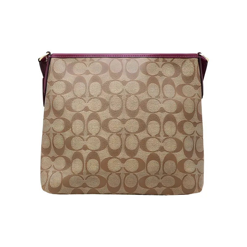 COACH File Canvas Shoulder Bag Medium Size Women's Khaki, Brown, Plum, Multicolor-1