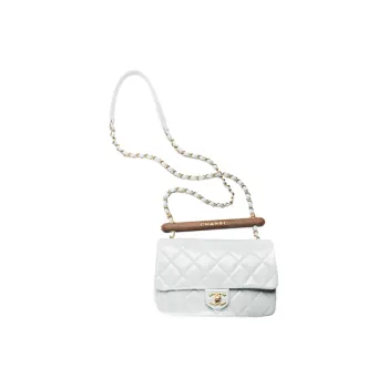 CHANEL Lambskin With Wooden Inlay Flap Bag, Crossbody Bag, Shoulder Bag Women's Light Gray Blue