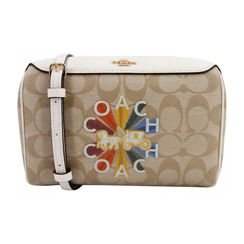 COACH Bennett Classic Monogram Canvas With Leather Boston Bag, Crossbody Bag Trumpets Women's Light Khaki-1