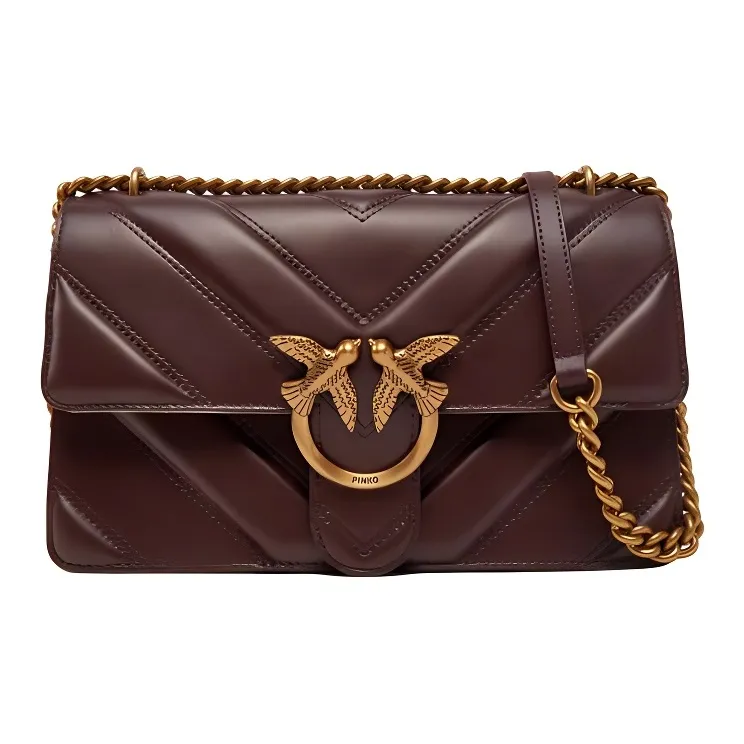 PINKO Love Bag Cow Leather Shoulder Bag Women's Chocolate Brown-1