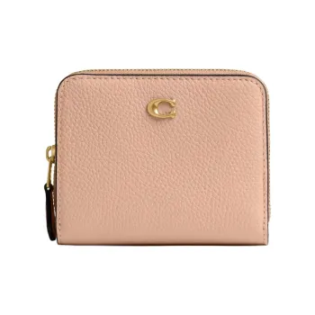 COACH BILLFOLD Polished Pebble Grained Texture Leather Wallet Mini Women's Pink