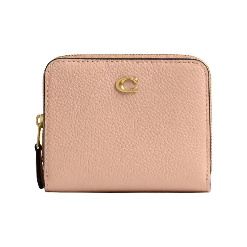 COACH BILLFOLD Polished Pebble Grained Texture Leather Wallet Mini Women's Pink-0