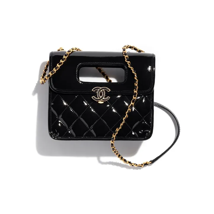 CHANEL Patent Leather Calfskin Portable Crossbody Bag, Shoulder Bag Mini Women's Black-0
