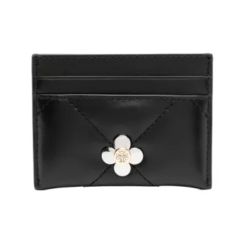 TORY BURCH Kira Cow Leather Card Holder Unisex Black