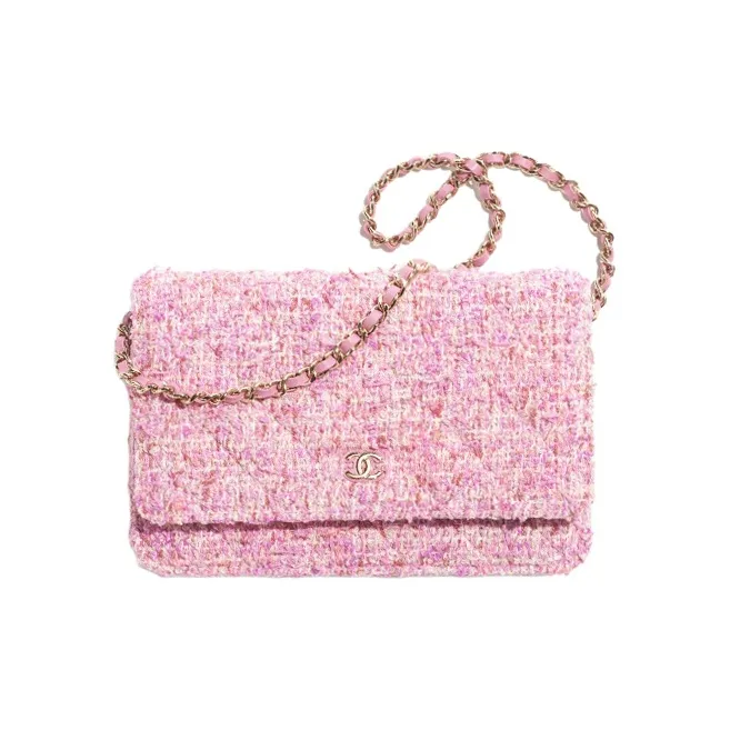 CHANEL WOC Cotton Twill Soft Woolen Portable Crossbody Bag, Shoulder Bag Regular Women's Pink & Ivory-0