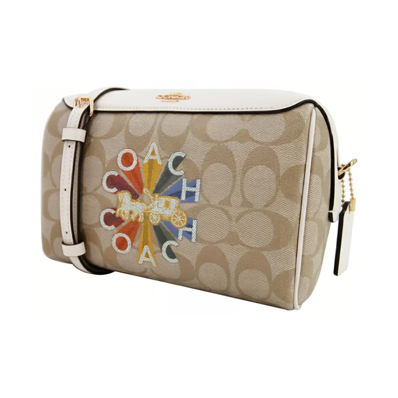 COACH Bennett Classic Monogram Canvas With Leather Boston Bag, Crossbody Bag Trumpets Women's Light Khaki-3