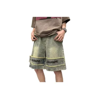 GOODHENLCE Denim Shorts Unisex Yellow Mud Letter Version
