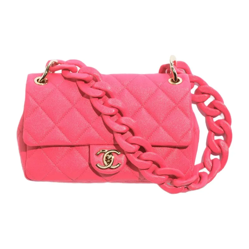CHANEL Grain Caviar Cow Leather Crossbody Bag, Shoulder Bag Trumpets Women's Fuchsia-0