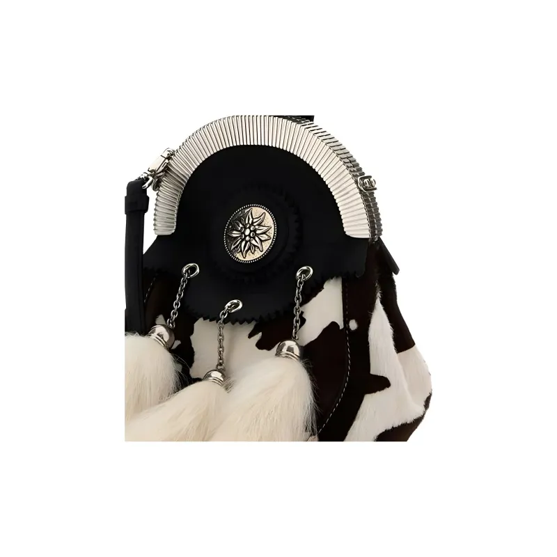 PRADA Calf Hair Clutch Women's Black & Beige-3