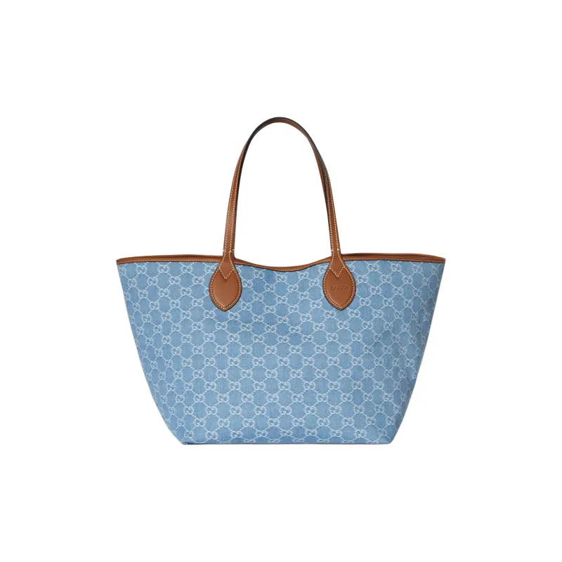 GUCCI Totissima GG Denim Tote Bag, Shopping Bag, Shoulder Bag Tubas Women's Blue-3