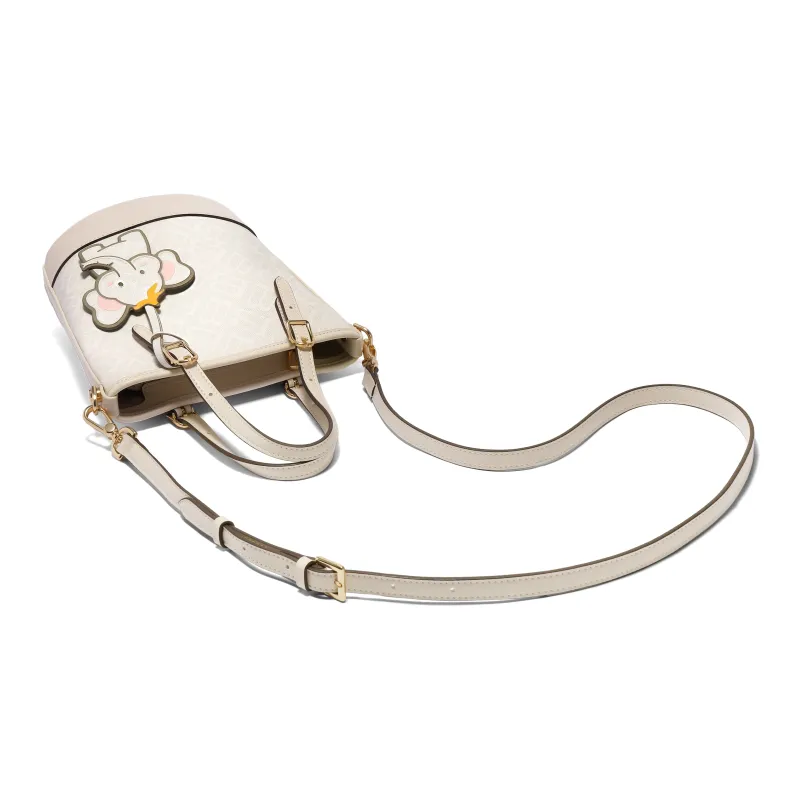 BELLE Artificial Leather Bucket Bag, Shoulder Bag, Crossbody Bag, Handbag Medium Size Women's Coffee/Apricot/White-15