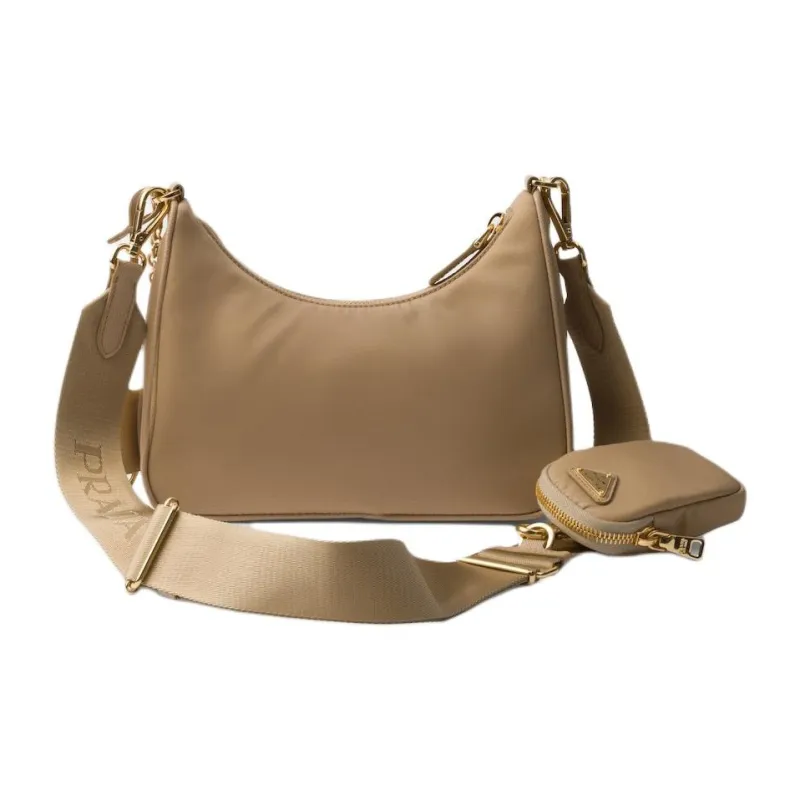 PRADA Re EditionRe Nylon Fabric Crossbody Bag, Shoulder Bag Women's Cork Beige & Dark Green-2
