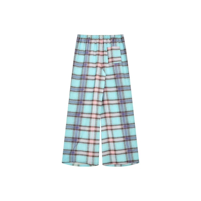 ELF SACK Casual Pants Women's Naughty Blue Pink Plaid-1