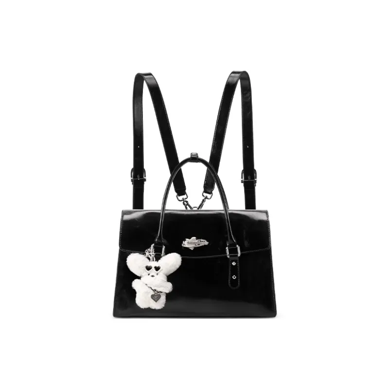 ONE TIME Synthetic Leather Backpack Handbag Regular Women's Black Oil Wax-3