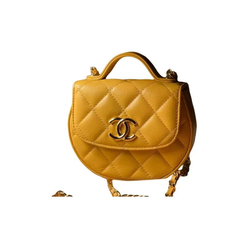 CHANEL Shiny Calfskin Shoulder Bag, Crossbody Bag, Handbag Women's Yellow-0