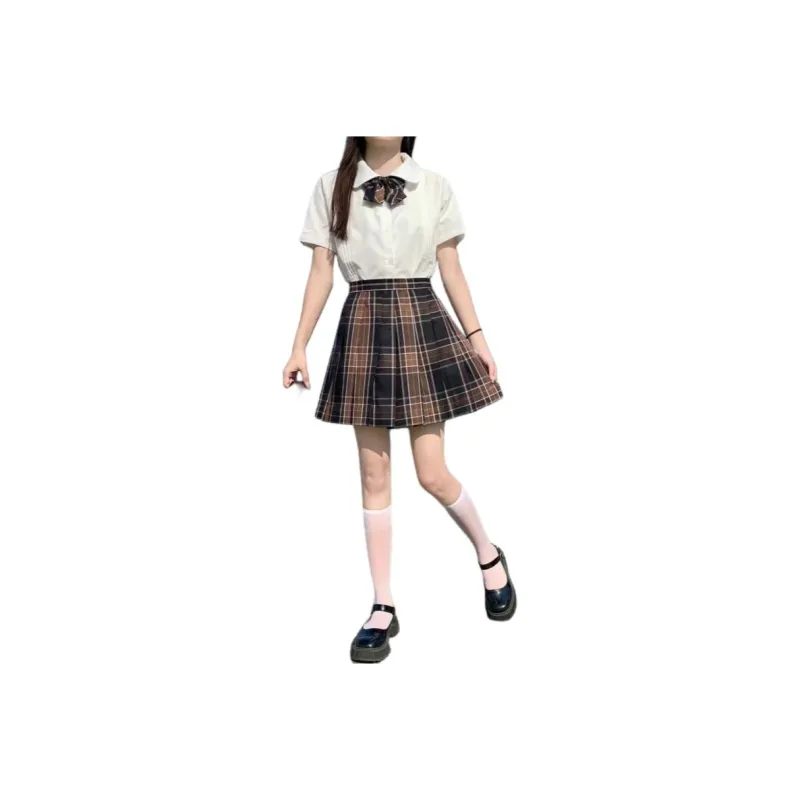 EFCR Uniforms Women's White Top+Plaid Skirt-0