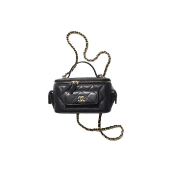 CHANEL Sheepskin Makeup Bag, Shoulder Bag, Crossbody Bag, Handbag Women's Black