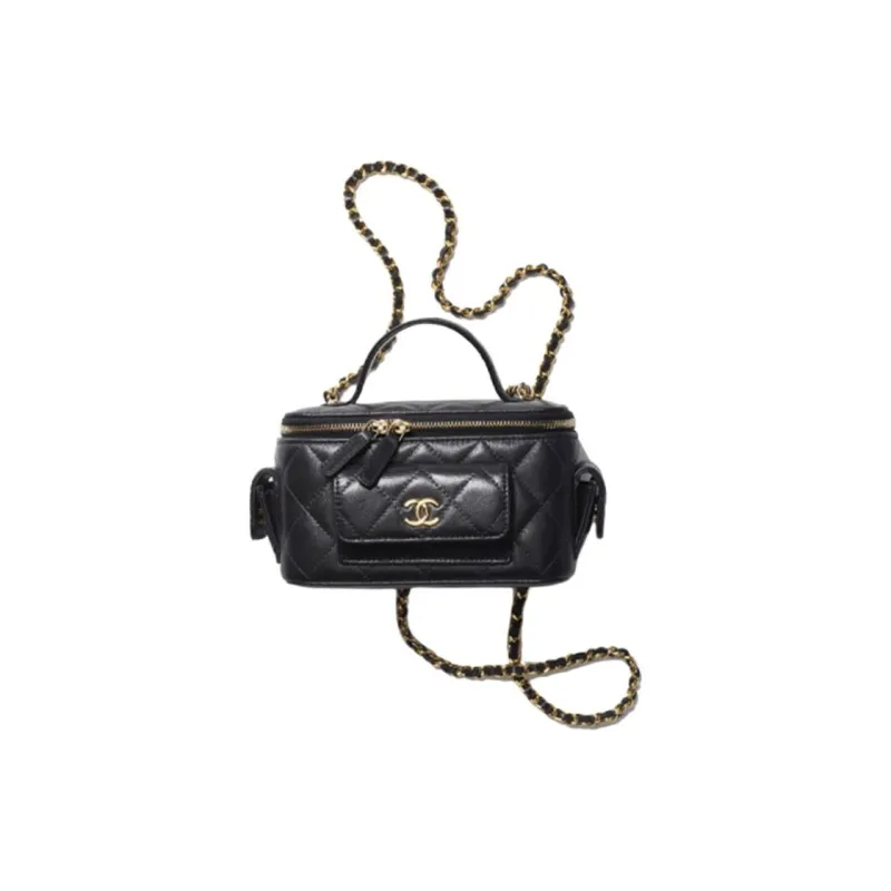 CHANEL Sheepskin Makeup Bag, Shoulder Bag, Crossbody Bag, Handbag Women's Black-0