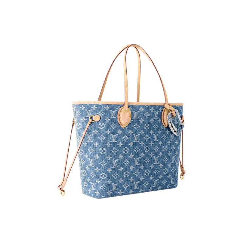 LOUIS VUITTON NEVERFULL Monogram Denim Fabric Tote Bag, Shopping Bag, Shoulder Bag Medium Size Women's Blue-1