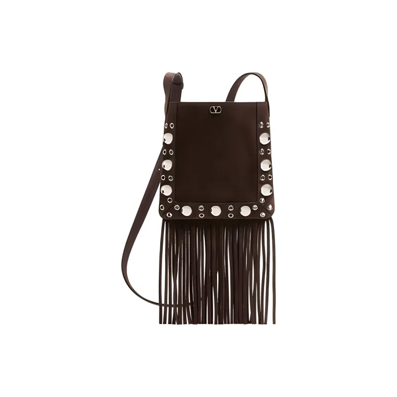 Valentino Cow Leather Handbag, Shoulder Bag, Crossbody Bag Trumpets Unisex Dark Brown-0