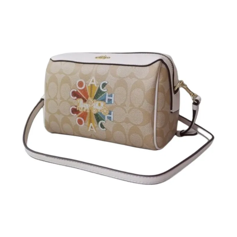 COACH Bennett Classic Monogram Canvas With Leather Boston Bag, Crossbody Bag Trumpets Women's Light Khaki-4