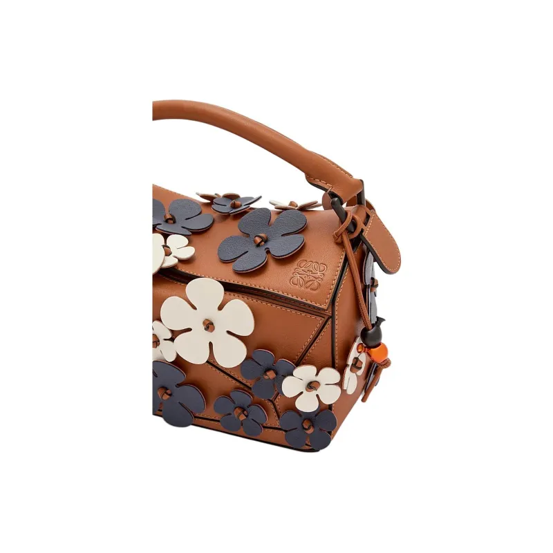 LOEWE Puzzle Classic Cow Leather Shoulder Bag, Crossbody Bag, Handbag Trumpets Women's Tan & Blue-6