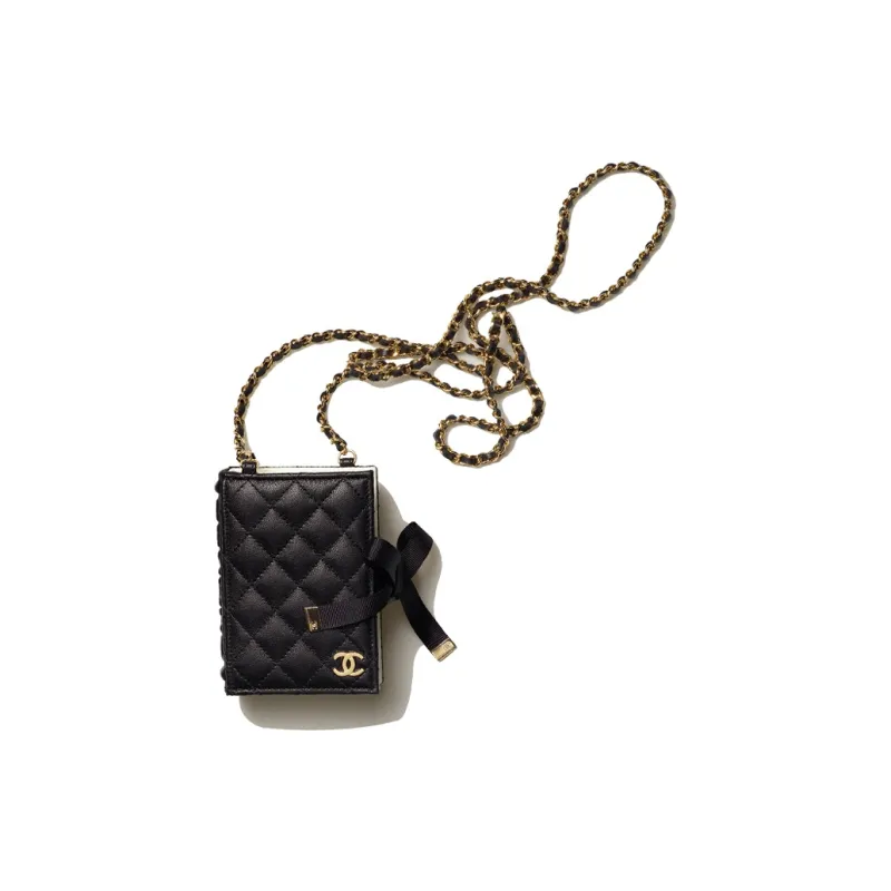 CHANEL 22BFW Lambskin Card Holder, Card Holder, Coin Purse, Shoulder Bag, Crossbody Bag Women's Black-0