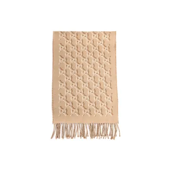 GUCCI Wool Knit Scarves Unisex Beige