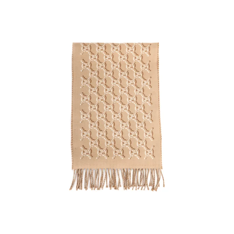 GUCCI Wool Knit Scarves Unisex Beige-0