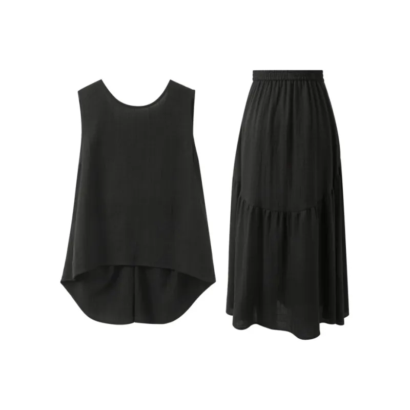3COLOUR Two Piece Skirt Sets Women's Clothing Sets Classic Black Top+Skirt-1