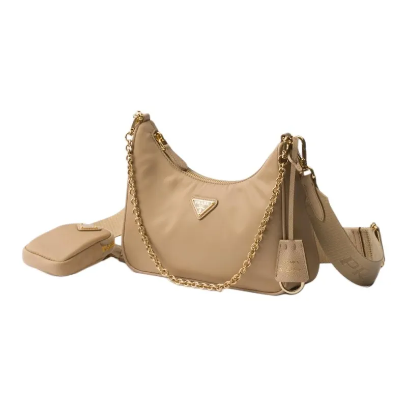 PRADA Re EditionRe Nylon Fabric Crossbody Bag, Shoulder Bag Women's Cork Beige & Dark Green-1