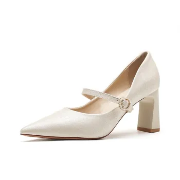 MCKP Block Heel High Heels Women's Champagne