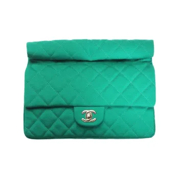 CHANEL Wool Knitted Fabric With Gold Metal Dark Green Evening Clutch Bag Women's Green