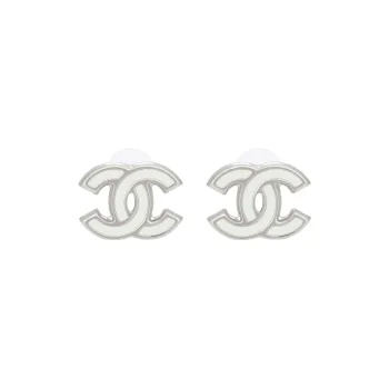 CHANEL Metal Earrings Unisex Silver White
