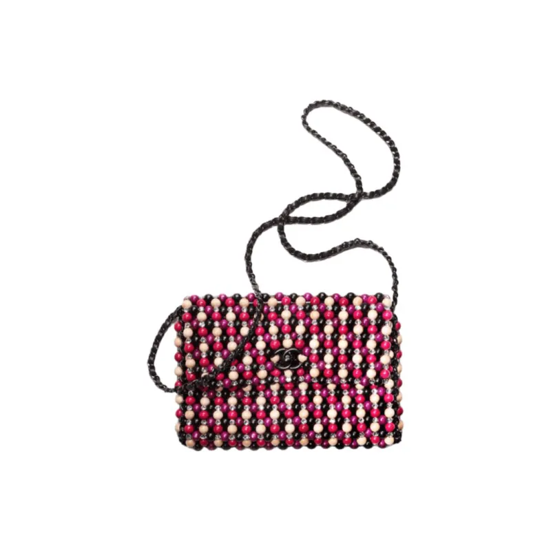 CHANEL Wooden Rhinestone Shoulder Bag, Crossbody Bag Women's Dark Pink/Purple/Black/Beige-0