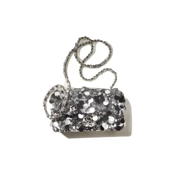 CHANEL Sequins Flap Bag Crossbody Bag Mini Women's Silver