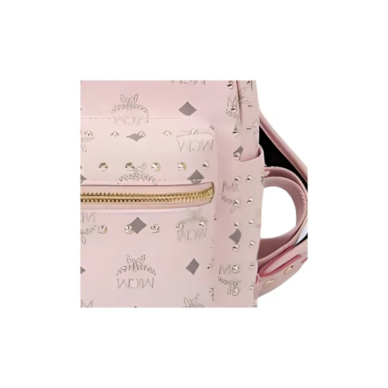 MCM Stark Visetos Artificial Leather Backpack Small Size Women's Pink Monogram-2